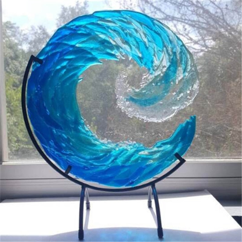 AquaWave Glass Sculpture-Small: 23.5 cm-State of Style