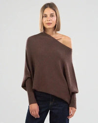 Asymmetrical Oversized Women's Sweater - Sophia-Brown-State of Style