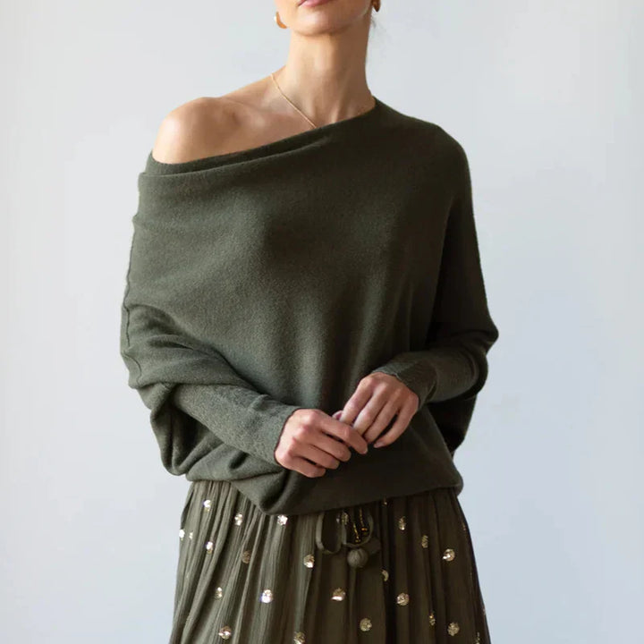 Asymmetrical Oversized Women's Sweater - Sophia-Dark Green-State of Style
