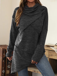 Asymmetrical Shirt with Waterfall Collar - Liora-Black-S-State of Style