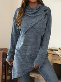 Asymmetrical Shirt with Waterfall Collar - Liora-Blue-S-State of Style
