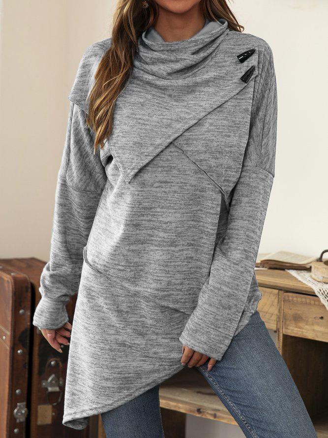Asymmetrical Shirt with Waterfall Collar - Liora-Grey-S-State of Style