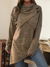 Asymmetrical Shirt with Waterfall Collar - Liora-Khaki-S-State of Style