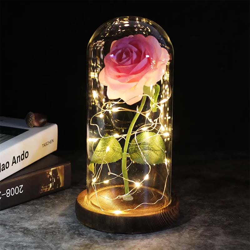 Aurora Rose Under Glass Dome-Pink-State of Style