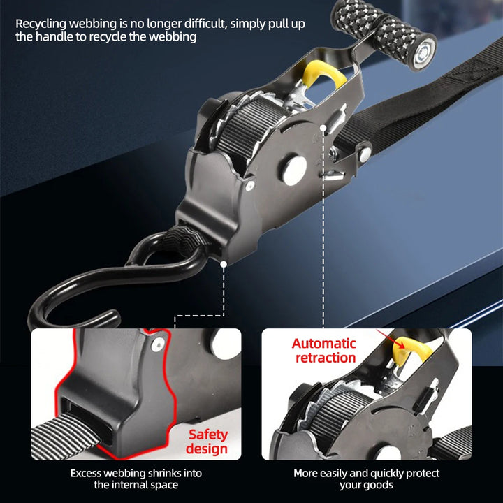 Auto Straps For Cargo Tape Retractable Belts For Load Luggage Strap Ratchet Tensioner Belt For Motorcycles Ratchet Strap For Car-State of Style