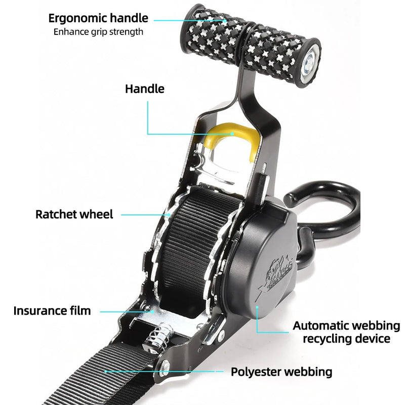 Auto Straps For Cargo Tape Retractable Belts For Load Luggage Strap Ratchet Tensioner Belt For Motorcycles Ratchet Strap For Car-State of Style