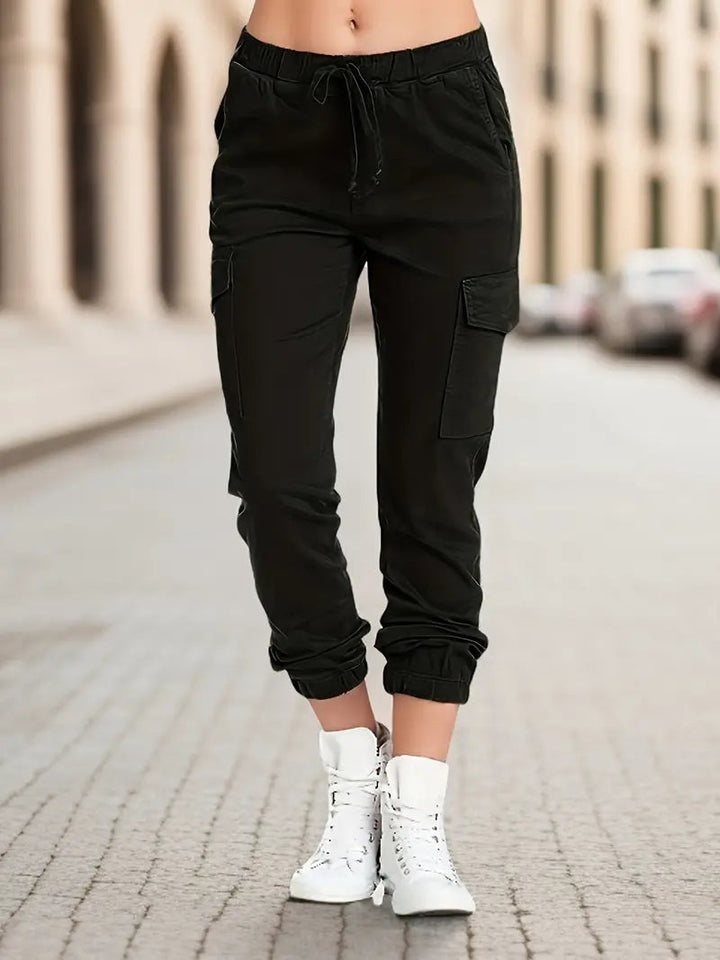 Aveline | Spring Cargo Pants with Drawstring-Black-M-State of Style