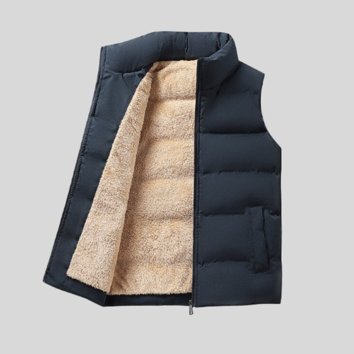Azana | Sleeveless Puffer Jacket with Zip & Faux Fur Lining-M-Navy Blue-State of Style