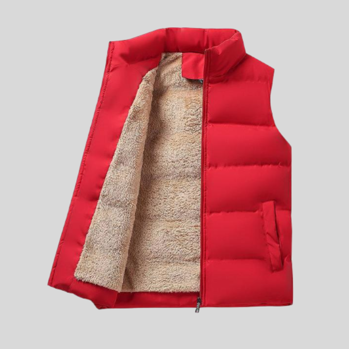 Azana | Sleeveless Puffer Jacket with Zip & Faux Fur Lining-M-Red-State of Style