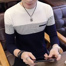Men's knitted pullover with stripes and colour block design – Matteo