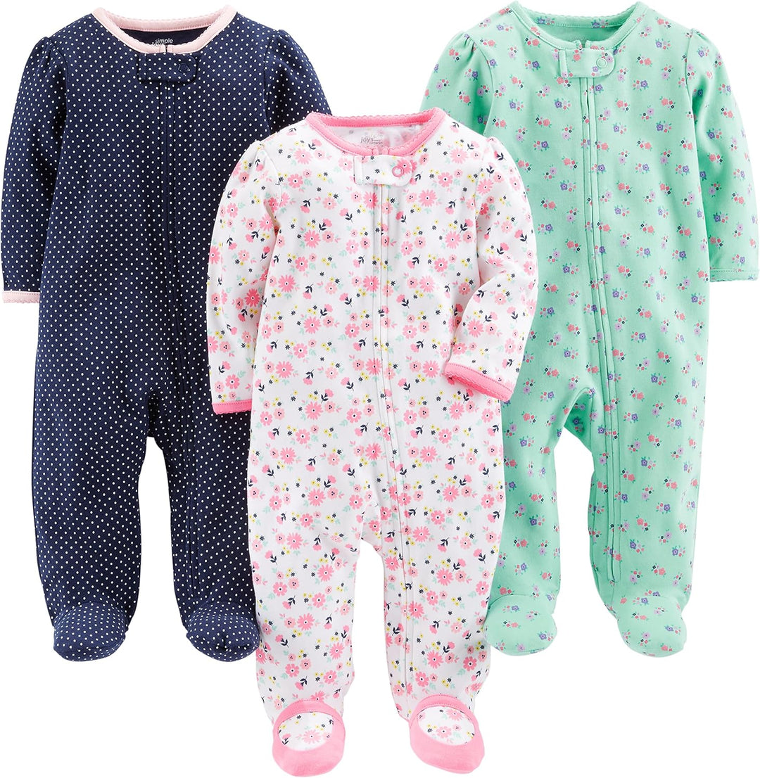 Baby 3-pack winter sleep and play set-Mint green flowers/Navy blue dots/White flowers-Newborn-State of Style