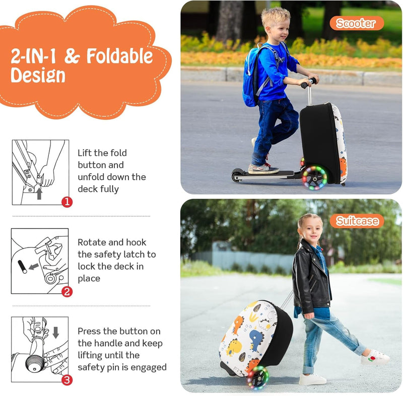 Children’s 2-in-1 Ride-On Scooter Suitcase with LED Wheels