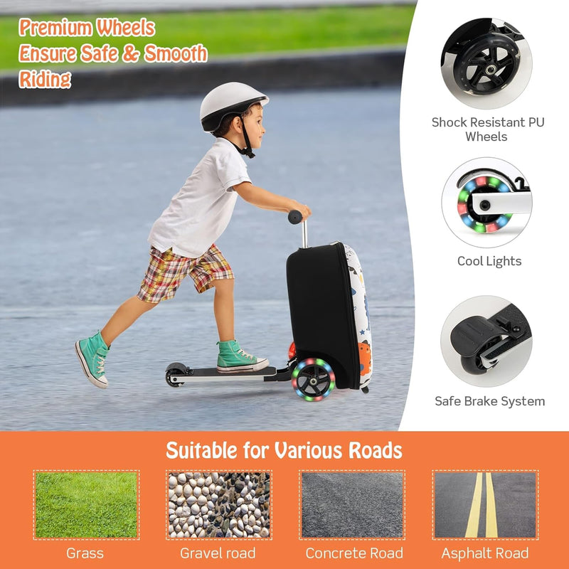 Children’s 2-in-1 Ride-On Scooter Suitcase with LED Wheels