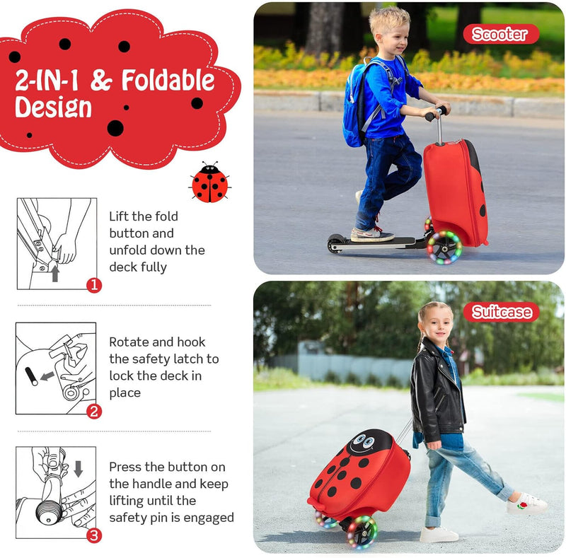 Children’s 2-in-1 Ride-On Scooter Suitcase with LED Wheels