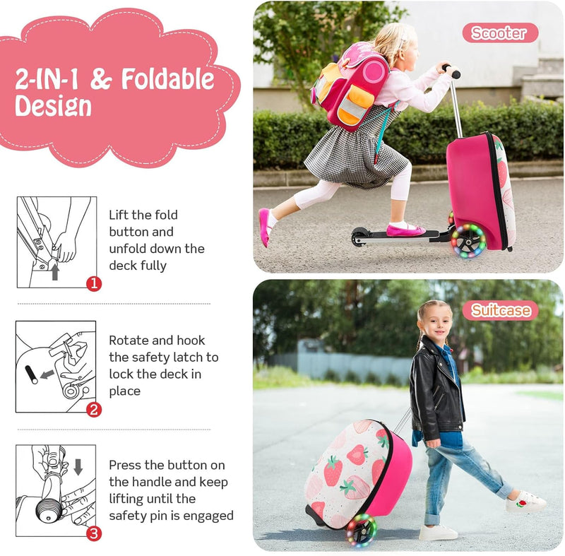 Children’s 2-in-1 Ride-On Scooter Suitcase with LED Wheels