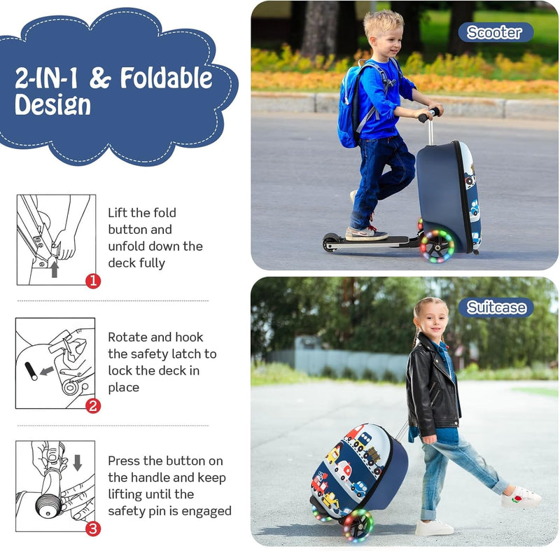 Children’s 2-in-1 Ride-On Scooter Suitcase with LED Wheels