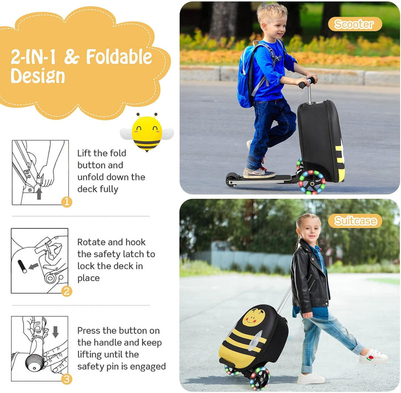 Children’s 2-in-1 Ride-On Scooter Suitcase with LED Wheels