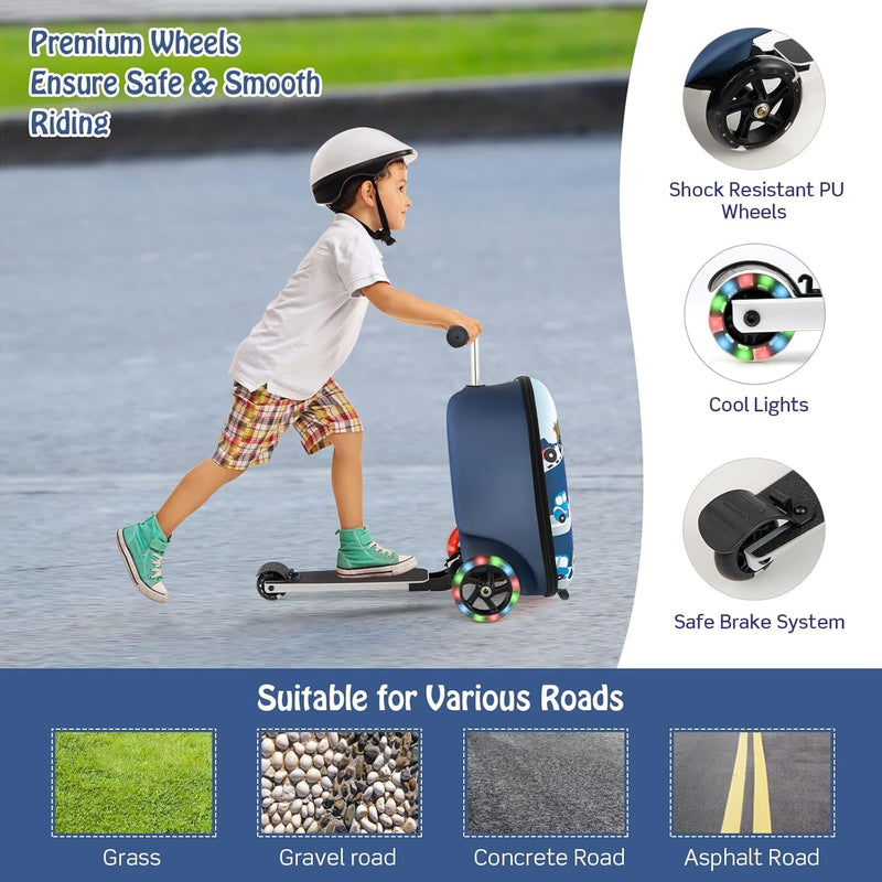 Children’s 2-in-1 Ride-On Scooter Suitcase with LED Wheels