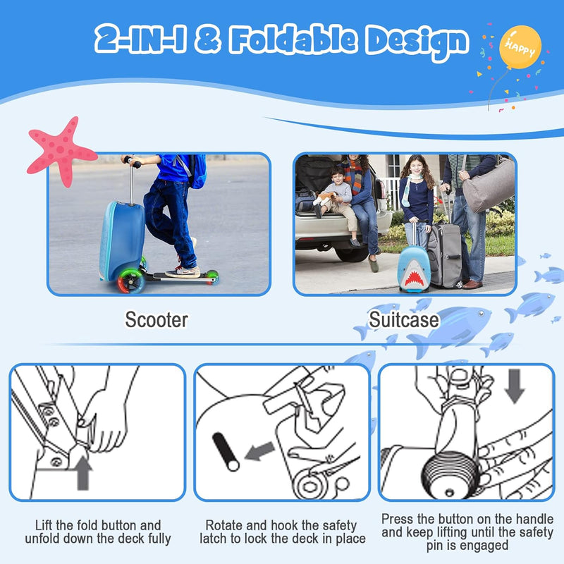 Children’s 2-in-1 Ride-On Scooter Suitcase with LED Wheels