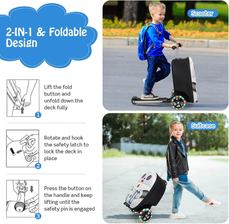 Children’s 2-in-1 Ride-On Scooter Suitcase with LED Wheels
