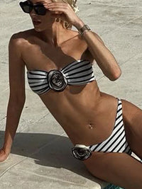 Bandeau Bikini Set for Women – Strapless & Stylish for Summer – Livia-Black and white striped-S-State of Style
