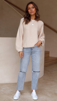 Beige Knitted Women's Jumper - Isabella-Beige-XS-State of Style