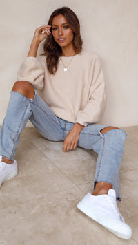Beige Knitted Women's Jumper - Isabella-Beige-XS-State of Style