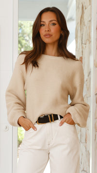 Beige Knitted Women's Jumper - Isabella-Beige-XS-State of Style