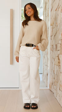 Beige Knitted Women's Jumper - Isabella-Beige-XS-State of Style