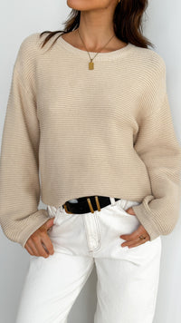 Beige Knitted Women's Jumper - Isabella-Beige-XS-State of Style