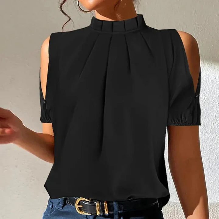 Black Casual Pleated Top – Lynette-Off-Shoulder-S-State of Style