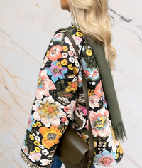 BLACK THICK ARTIFICIAL JACKET WITH LARGE FLORAL PRINTS-S-State of Style