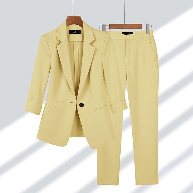 Blazer and Trousers Outfit - Sophia Set-Yellow-S-State of Style