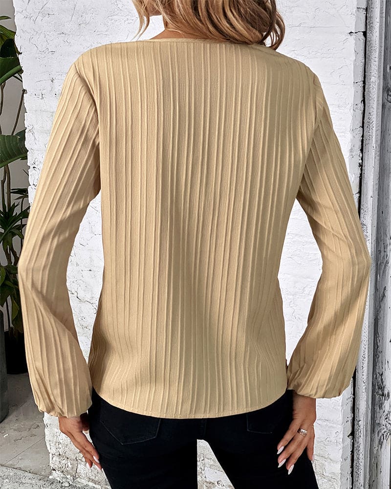 Blouse with Long Sleeves and V-Neck - Alina-Beige-S-State of Style