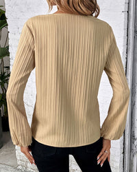 Blouse with Long Sleeves and V-Neck - Alina-Beige-S-State of Style