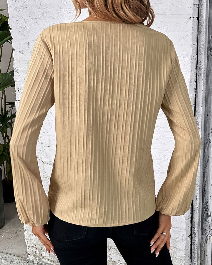 Blouse with Long Sleeves and V-Neck - Alina-Beige-S-State of Style