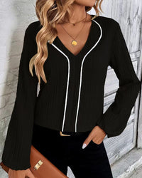 Blouse with Long Sleeves and V-Neck - Alina-Black-S-State of Style