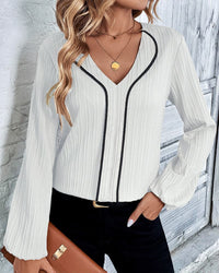 Blouse with Long Sleeves and V-Neck - Alina-White-S-State of Style
