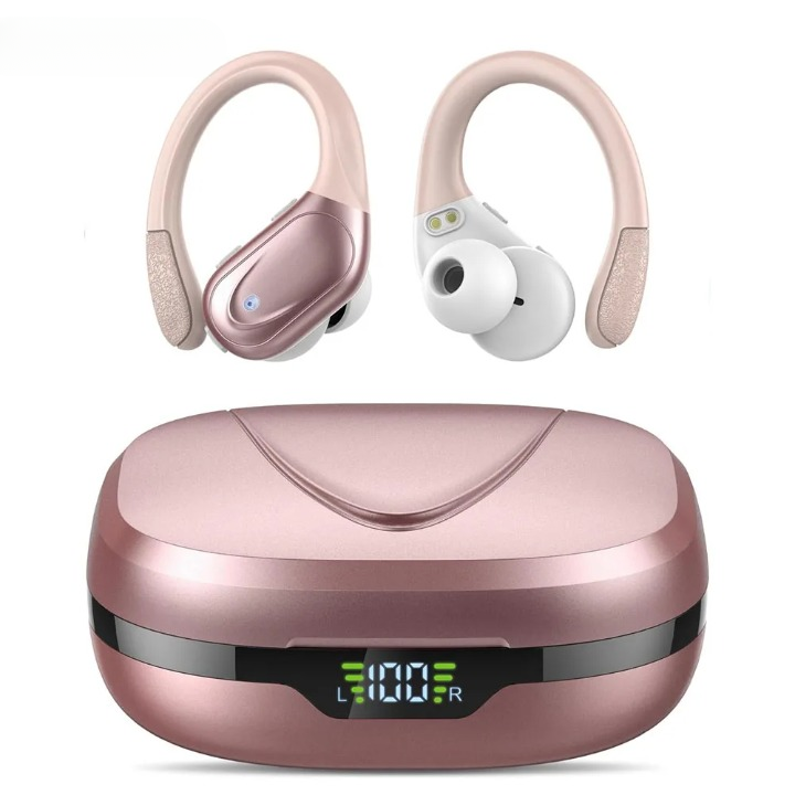 Bluetooth 5.3 Sport Earbuds with Mic, LED Case & 75H Playback – 1+1 FREE-Pink-State of Style