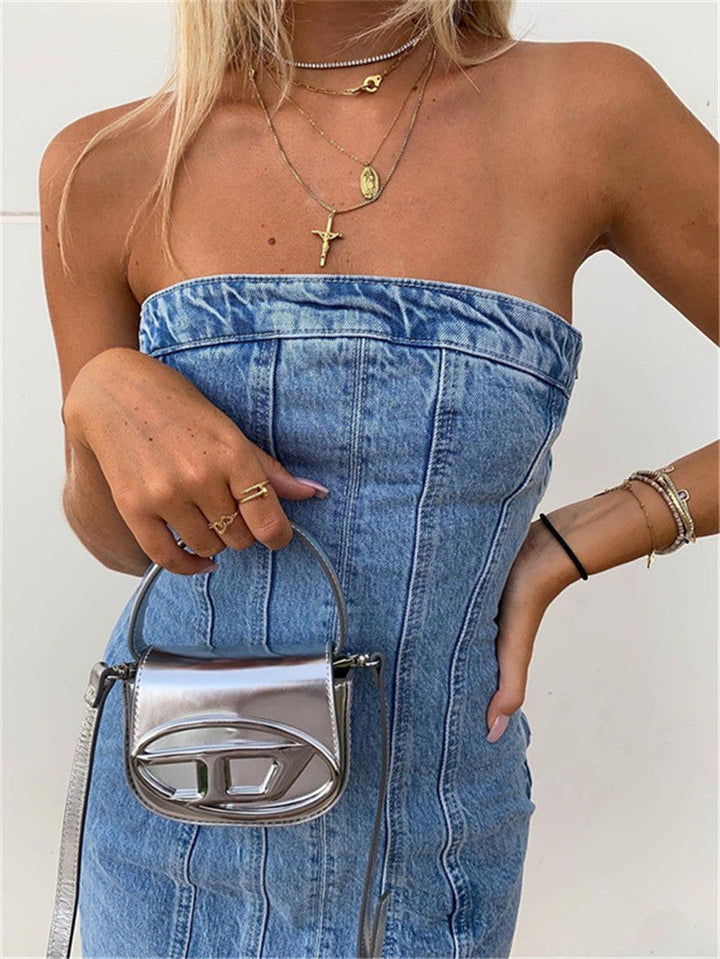 Bobbie Strapless Denim Dress | Cool and Unique-Light Blue-XS-State of Style