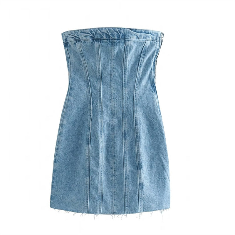 Bobbie Strapless Denim Dress | Cool and Unique-Light Blue-XS-State of Style