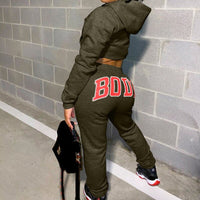Body Suit | Women's Sweatshirt & Joggers Set-Army Green-S-State of Style
