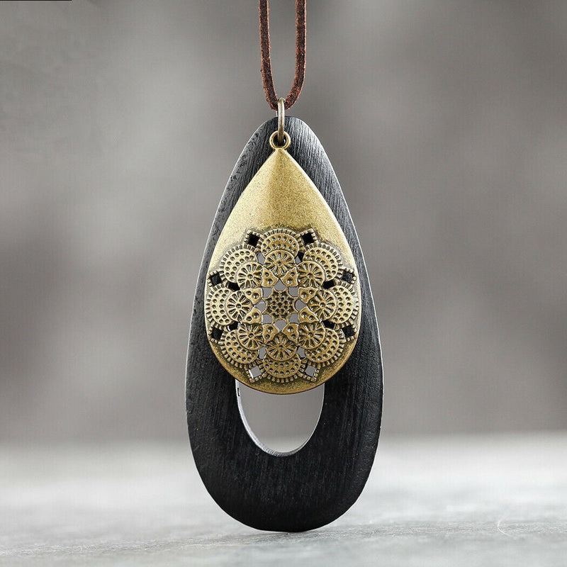 Bohemian Oval Wood Necklace | Natural Charm | Eco-Friendly-Black-State of Style