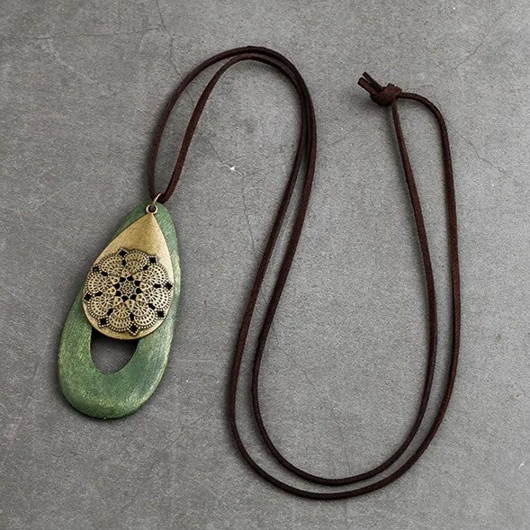 Bohemian Oval Wood Necklace | Natural Charm | Eco-Friendly-Green-State of Style