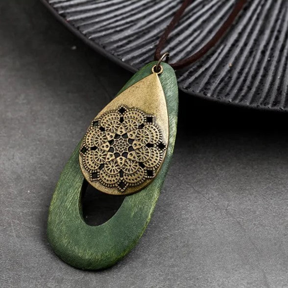 Bohemian Oval Wood Necklace | Natural Charm | Eco-Friendly-Green-State of Style