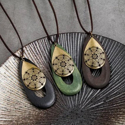 Bohemian Oval Wood Necklace | Natural Charm | Eco-Friendly-Green-State of Style