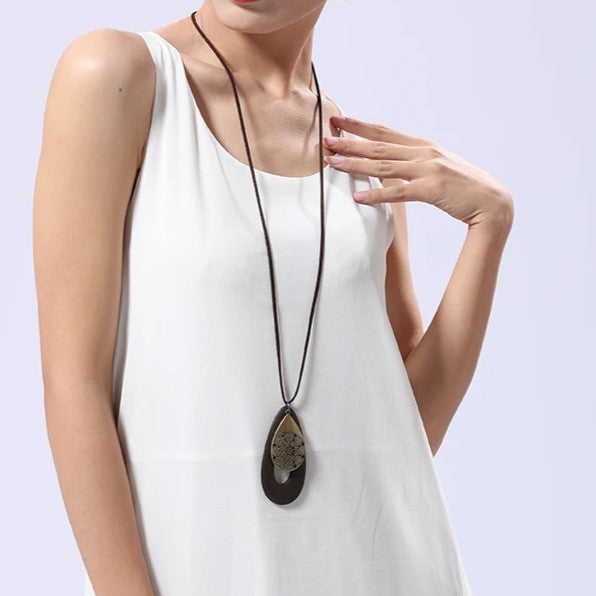 Bohemian Oval Wood Necklace | Natural Charm | Eco-Friendly-Green-State of Style