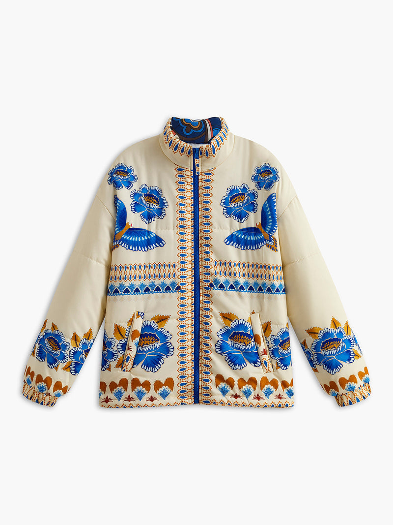 Bohemian Printed Winter Coat with Zip - Zahara-S-State of Style