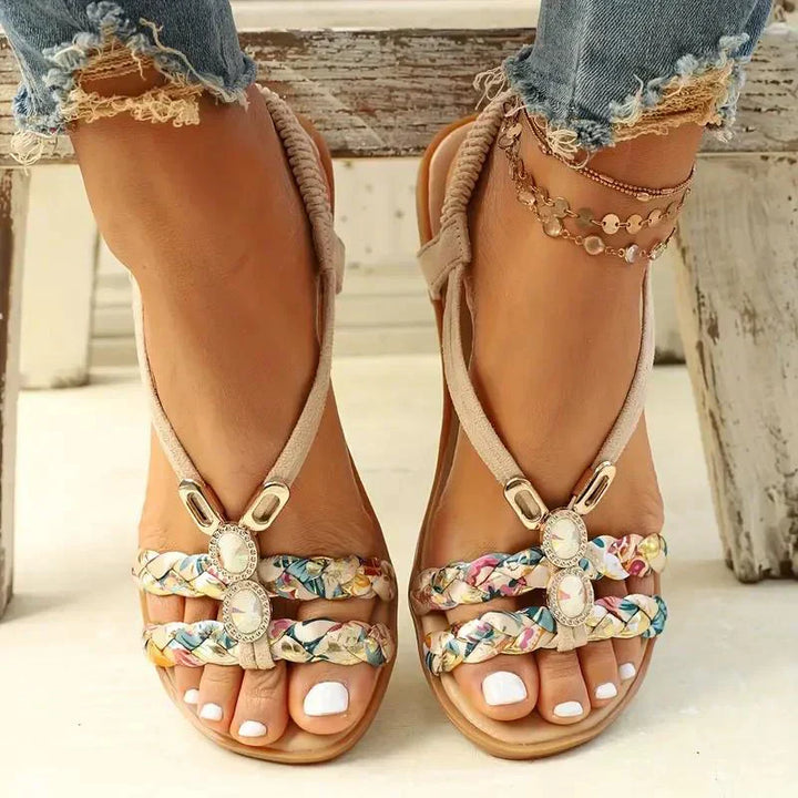 Boho-Beaded Slip-On Summer Sandals - Amira-Beige-3-State of Style