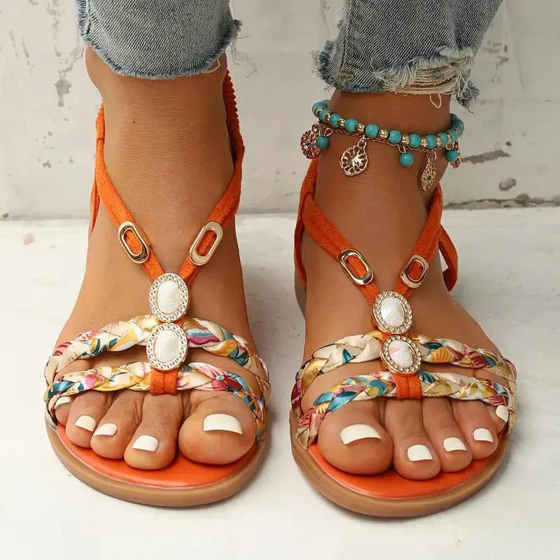 Boho-Beaded Slip-On Summer Sandals - Amira-Orange-3-State of Style